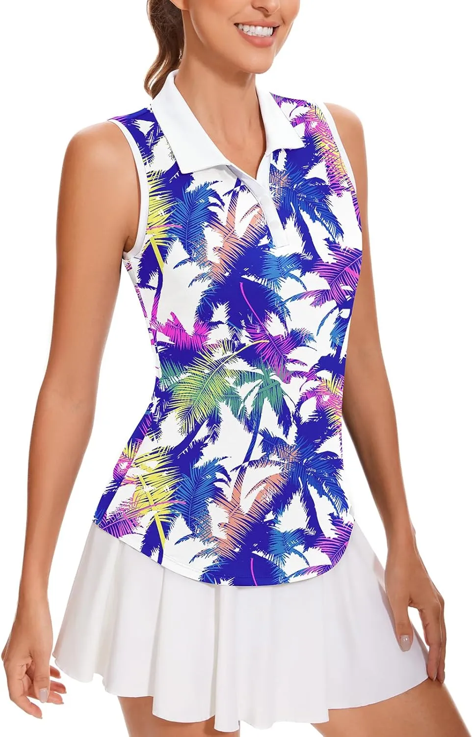 Soneven Women's Sleeveless Golf Shirt Tennis Tank Tops Moisture Wicking V Neck Button Polo Sports Athletic Wear Quick Dry