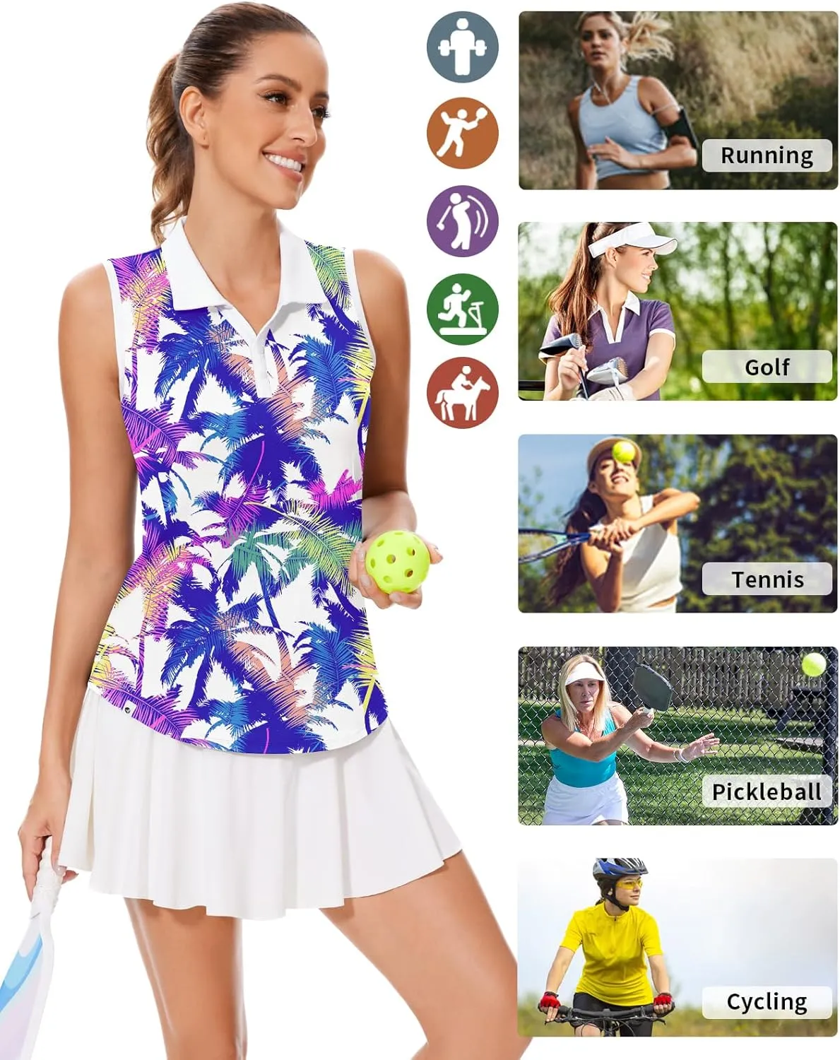 Soneven Women's Sleeveless Golf Shirt Tennis Tank Tops Moisture Wicking V Neck Button Polo Sports Athletic Wear Quick Dry