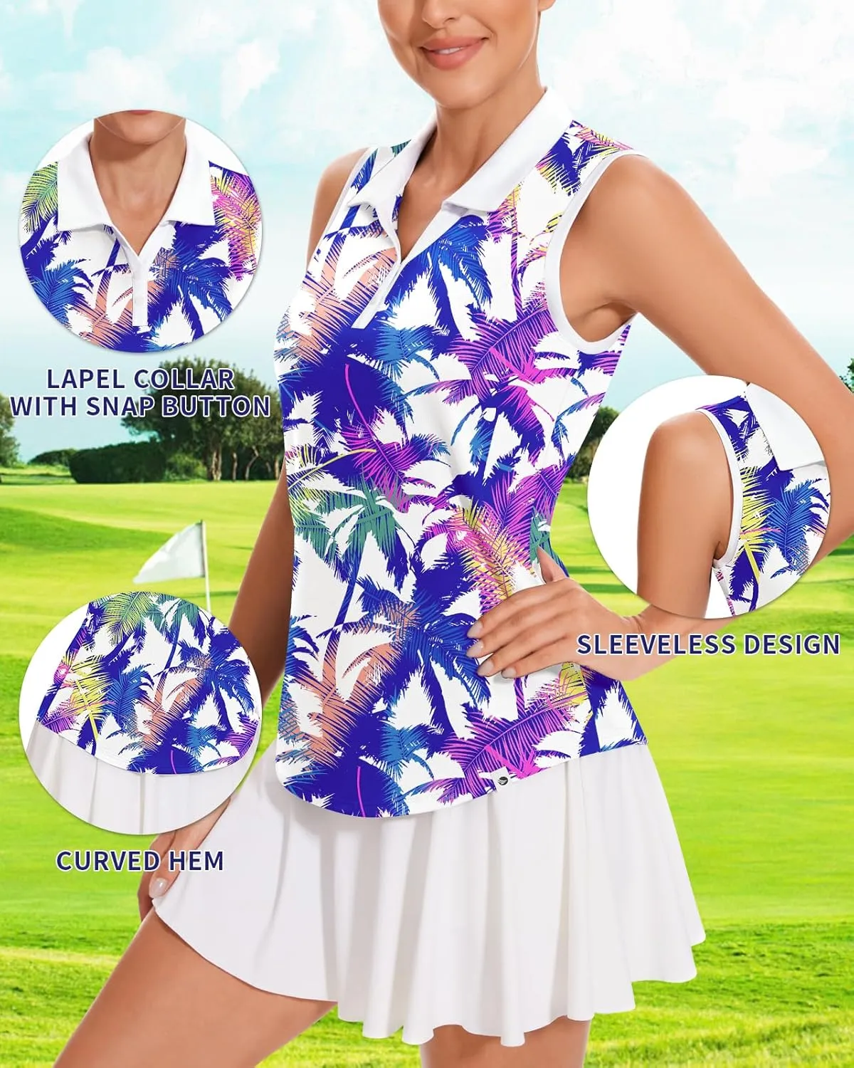 Soneven Women's Sleeveless Golf Shirt Tennis Tank Tops Moisture Wicking V Neck Button Polo Sports Athletic Wear Quick Dry