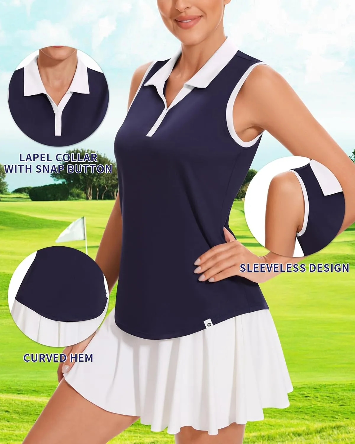 Soneven Women's Sleeveless Golf Shirt Tennis Tank Tops Moisture Wicking V Neck Button Polo Sports Athletic Wear Quick Dry