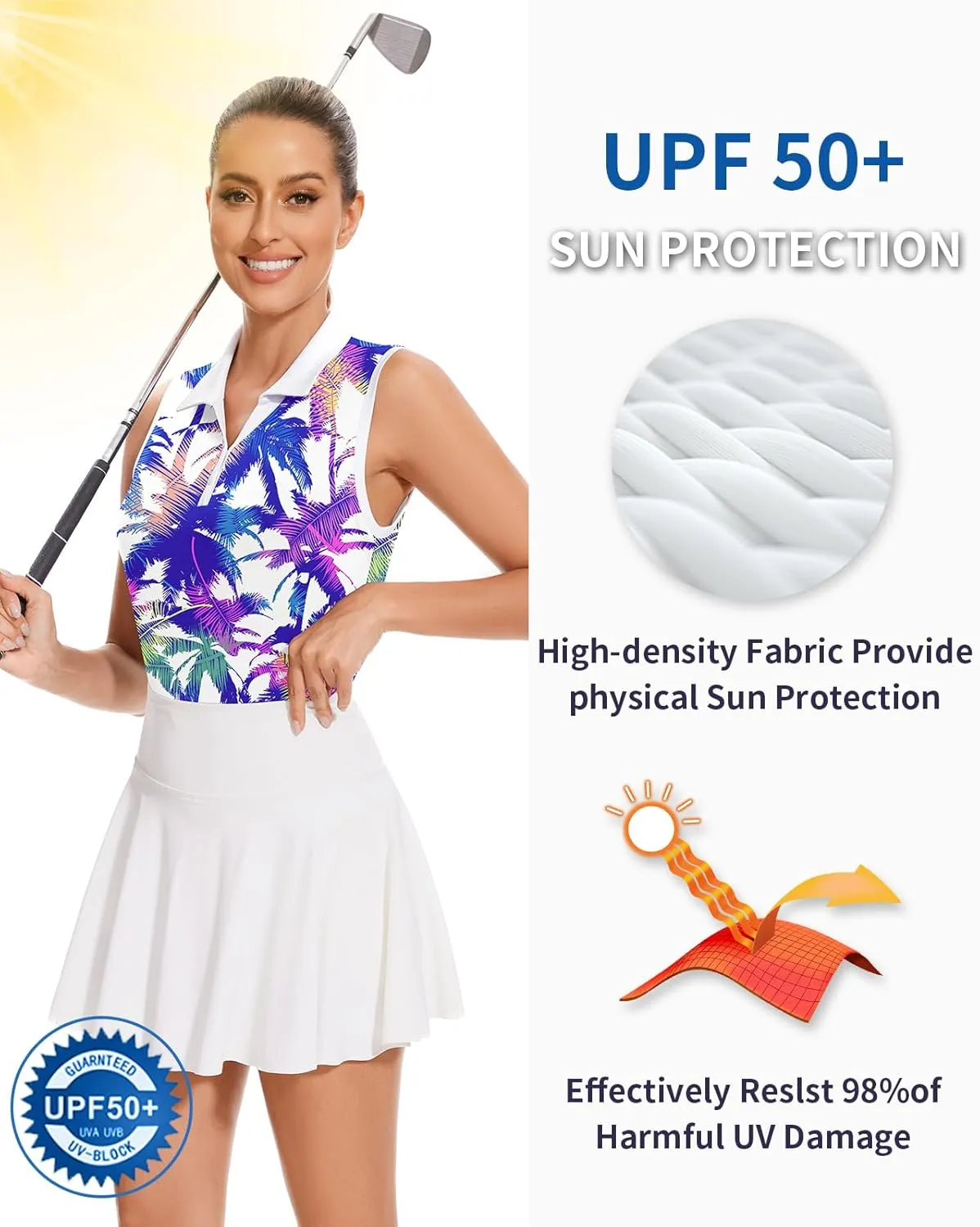 Soneven Women's Sleeveless Golf Shirt Tennis Tank Tops Moisture Wicking V Neck Button Polo Sports Athletic Wear Quick Dry
