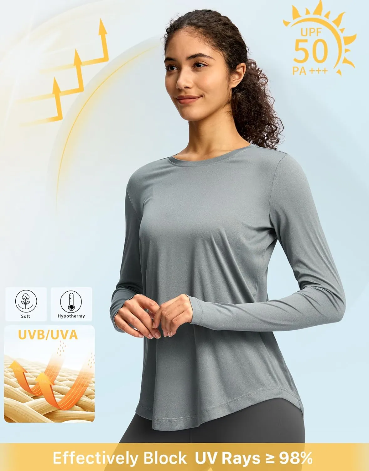 Soothfeel Lightweight Long Sleeve Workout Tops for Women Gym Running Athletic UPF 50  Sun Shirts Tees Moisture Wicking