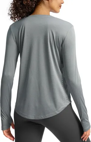 Soothfeel Lightweight Long Sleeve Workout Tops for Women Gym Running Athletic UPF 50  Sun Shirts Tees Moisture Wicking