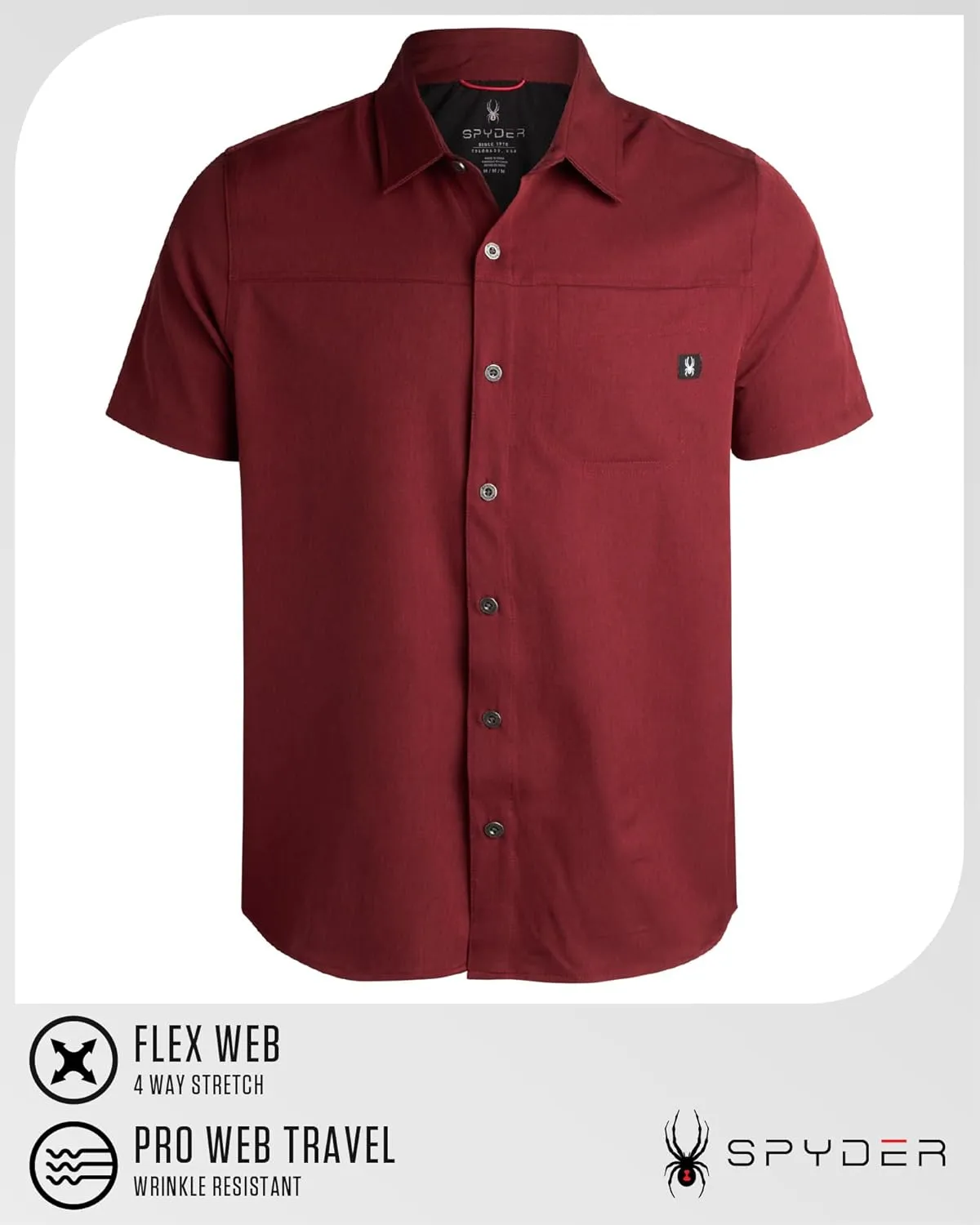 Spyder Mens Short Sleeve Button Down Shirts - Casual Collared Wrinkle Free Dress Shirts for Men - Travel, Office & Daily Wear
