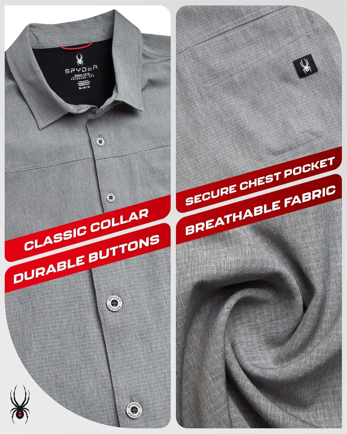 Spyder Mens Short Sleeve Button Down Shirts - Casual Collared Wrinkle Free Dress Shirts for Men - Travel, Office & Daily Wear