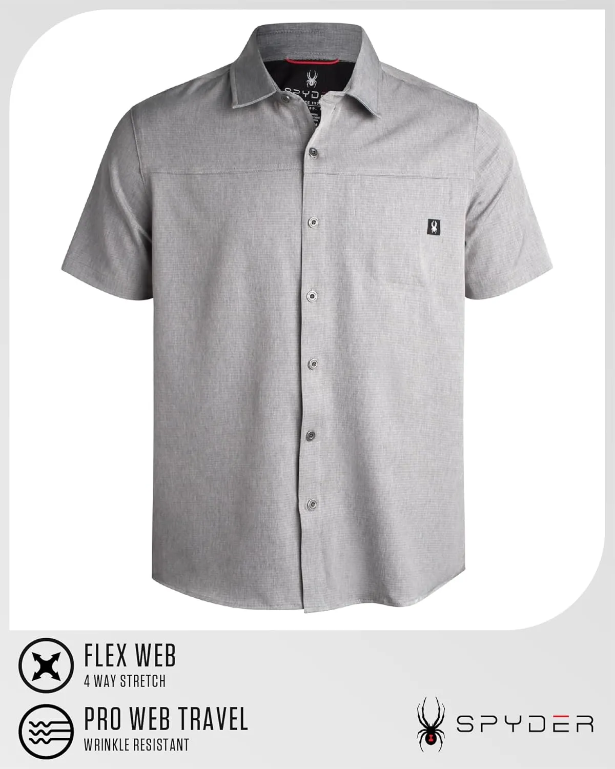 Spyder Mens Short Sleeve Button Down Shirts - Casual Collared Wrinkle Free Dress Shirts for Men - Travel, Office & Daily Wear