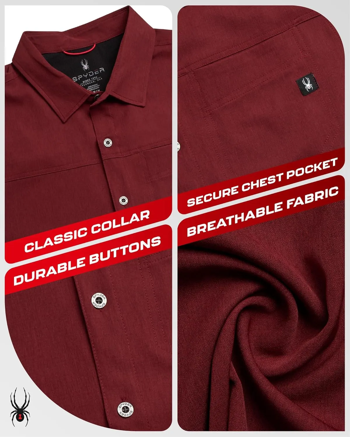 Spyder Mens Short Sleeve Button Down Shirts - Casual Collared Wrinkle Free Dress Shirts for Men - Travel, Office & Daily Wear