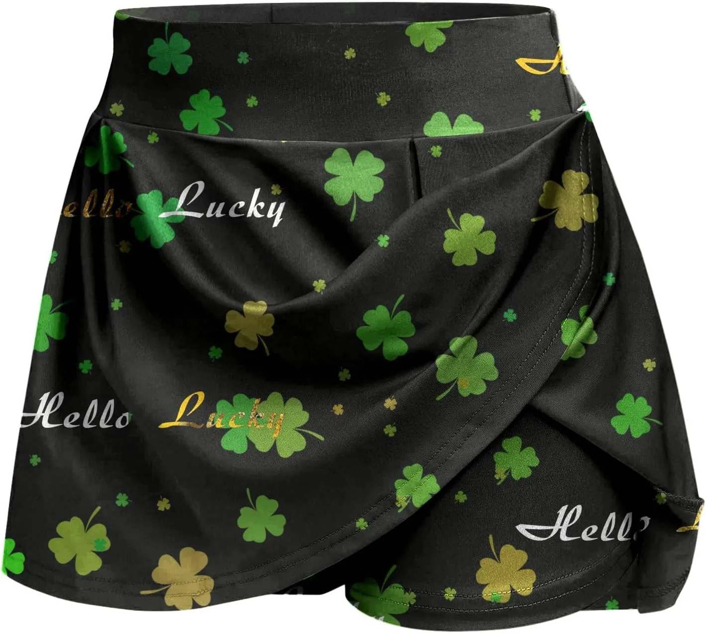 St Patricks Day Tennis Skirt for Women High Waisted Flowy Athletic Running Shorts Irish Shamrock Clover Yoga Skorts