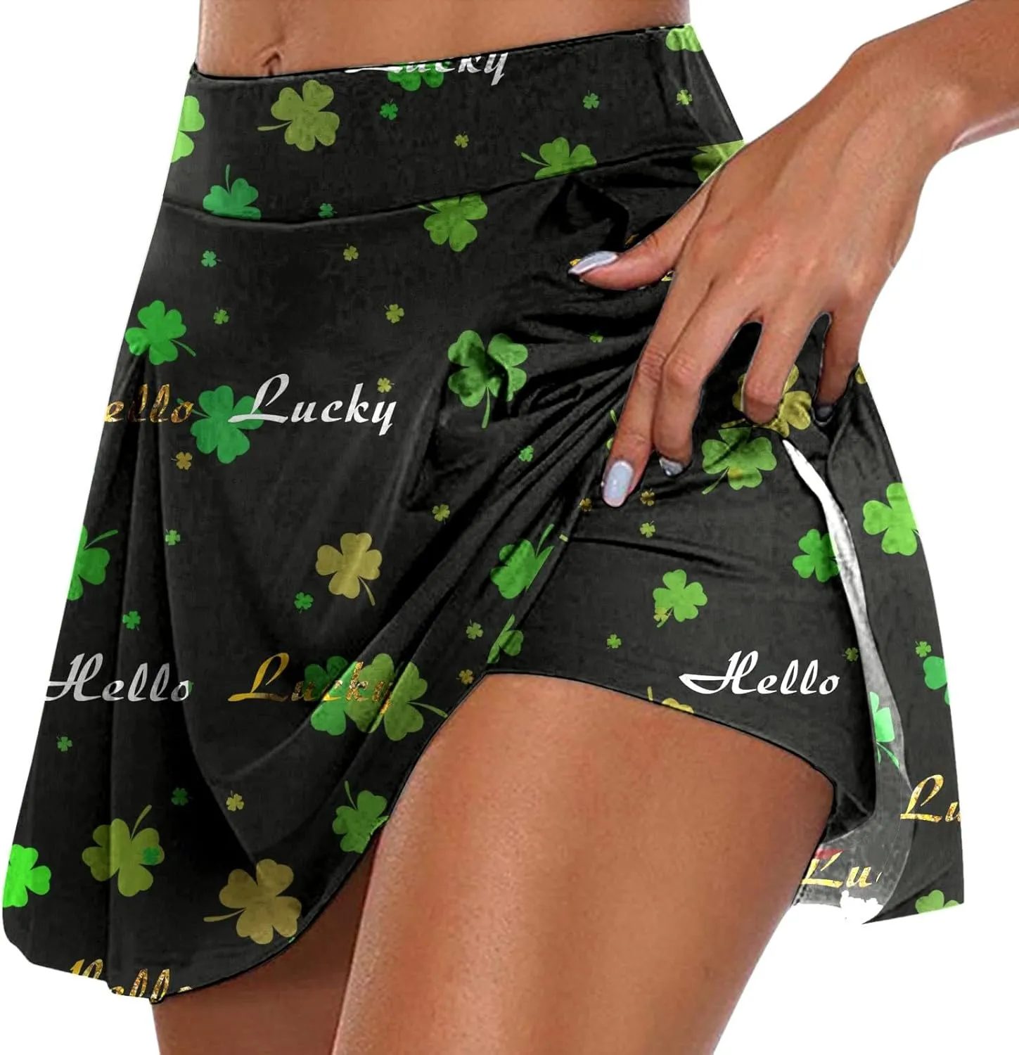 St Patricks Day Tennis Skirt for Women High Waisted Flowy Athletic Running Shorts Irish Shamrock Clover Yoga Skorts