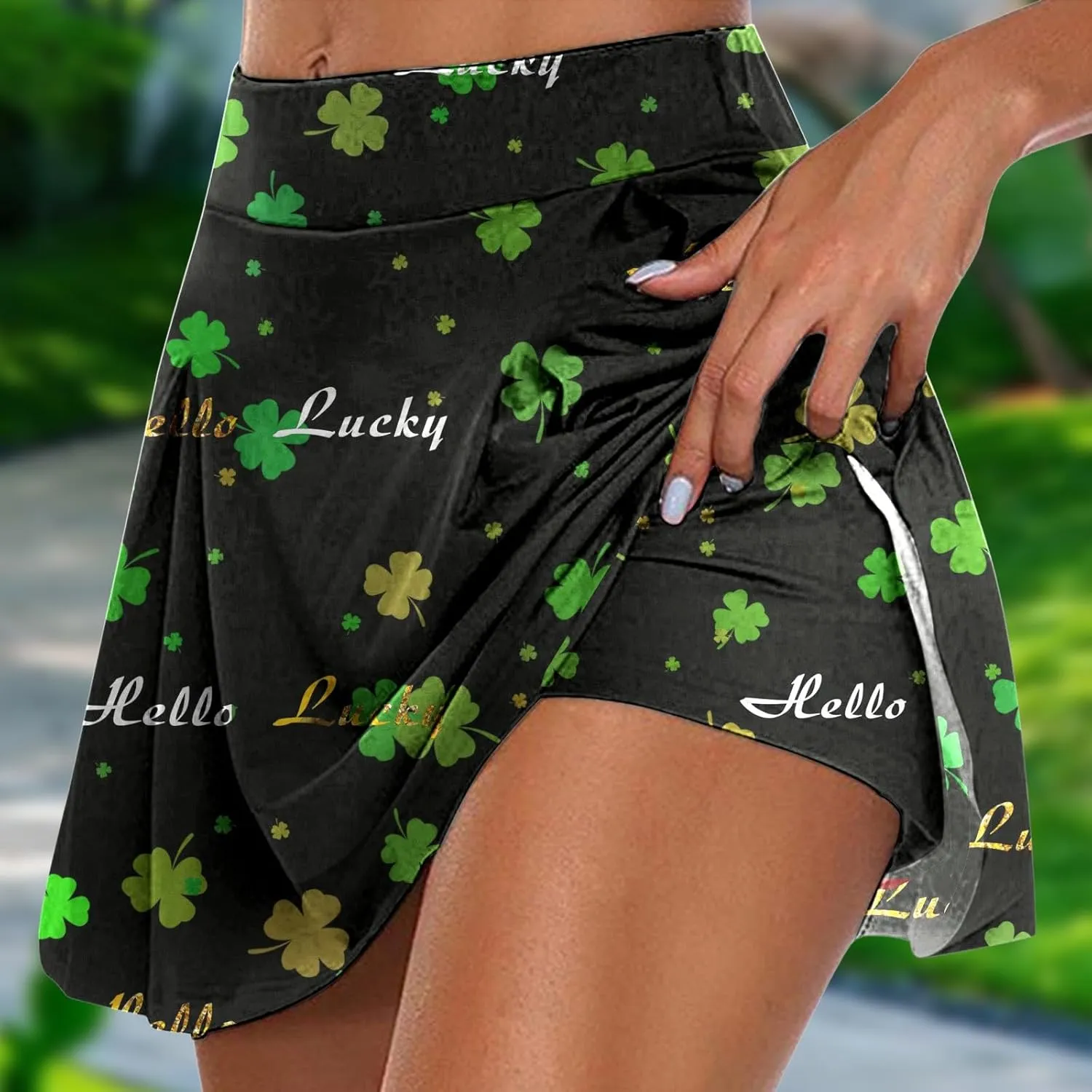 St Patricks Day Tennis Skirt for Women High Waisted Flowy Athletic Running Shorts Irish Shamrock Clover Yoga Skorts