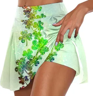 St Patricks Day Tennis Skirt for Women High Waisted Flowy Athletic Running Shorts Irish Shamrock Clover Yoga Skorts