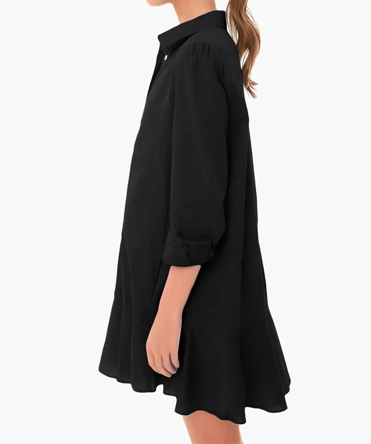 Summer Dresses for Women 2025 Button Down Collared Shirts Dress Loose Fit Business Dresses Ruffle Hem Mini Dress