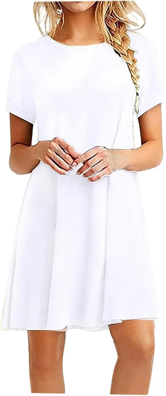 Summer Dresses for Women 2025 Casual Loose Fit Short Sleeve Crew Neck Mini Dresses A-Line Flowy T-Shirts Dresses