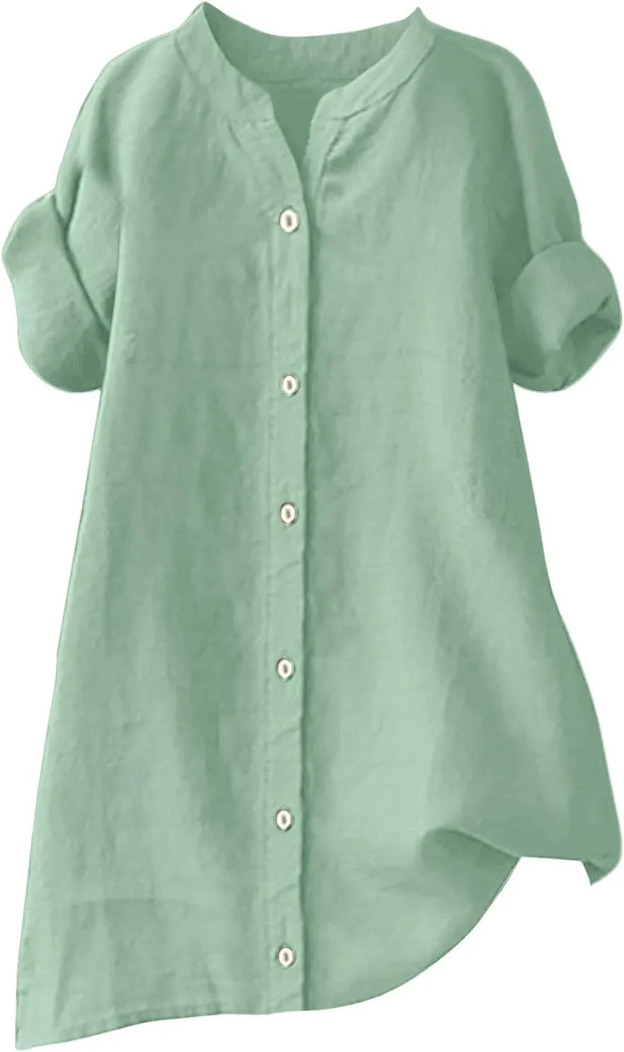 Summer Linen Work Tops for Women Trendy Button Down Plus Size V Neck Boho Clothes Spring Tops for Women 2025
