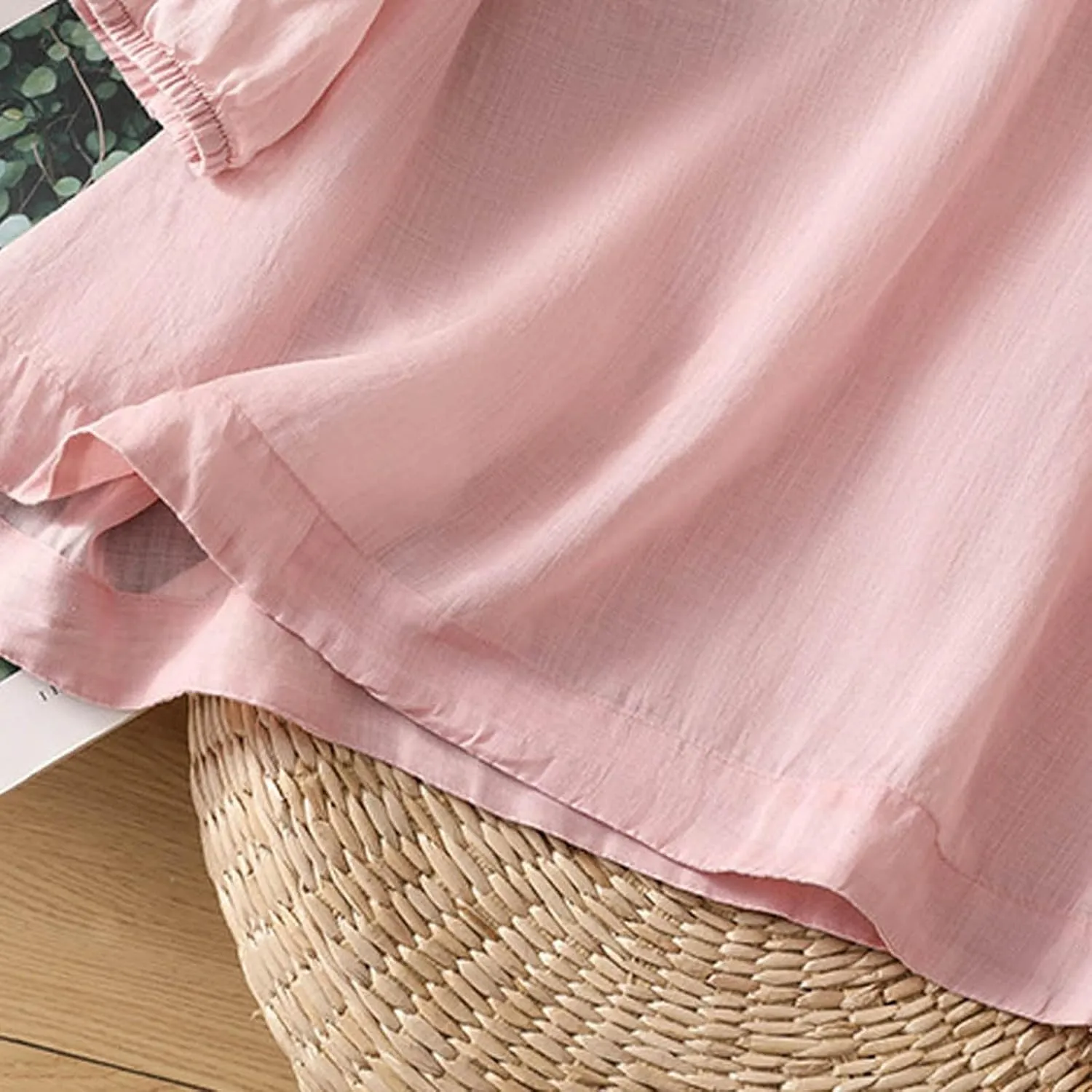 Summer Tops for Women 2025 Cotton Linen Embroidered Retro Henley Neck 3/4 Lantern Sleeve Tops Button Down Tunic Blouse