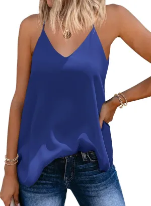SUNAELIA Chiffon Cami V Neck Tank Tops for Women Loose Fit Flowy Spaghetti Strap Camisole Summer Casual Sleeveless Shirts