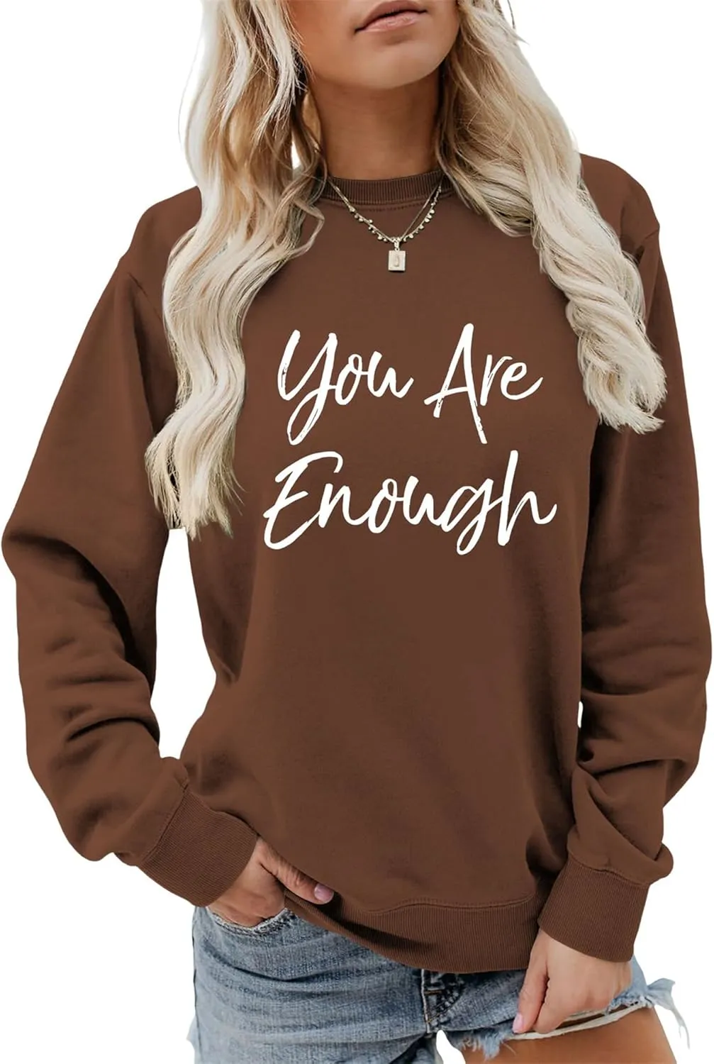 Sweatshirt for Women You are Enough Inspirational Graphic Tees Fashion Long Sleeve Shirts Crewneck Fall Sweaters