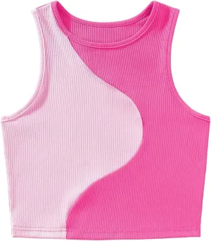 SweatyRocks Women's Summer Ribbed Knit Sleeveless Vest Color Block Crop Tank Top