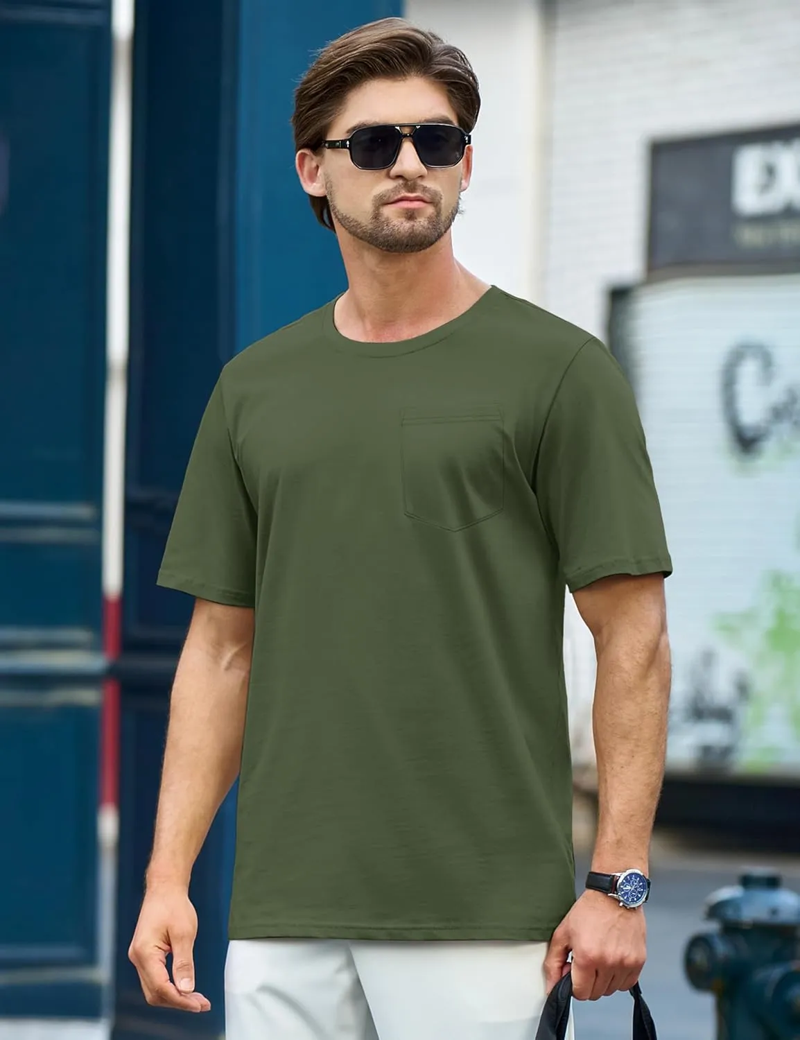 TACVASEN Men's Pocket T Shirts Cotton Short Sleeve Shirt Moisture Wicking Tee Shirt Crew Neck Lightweight Summer Tops
