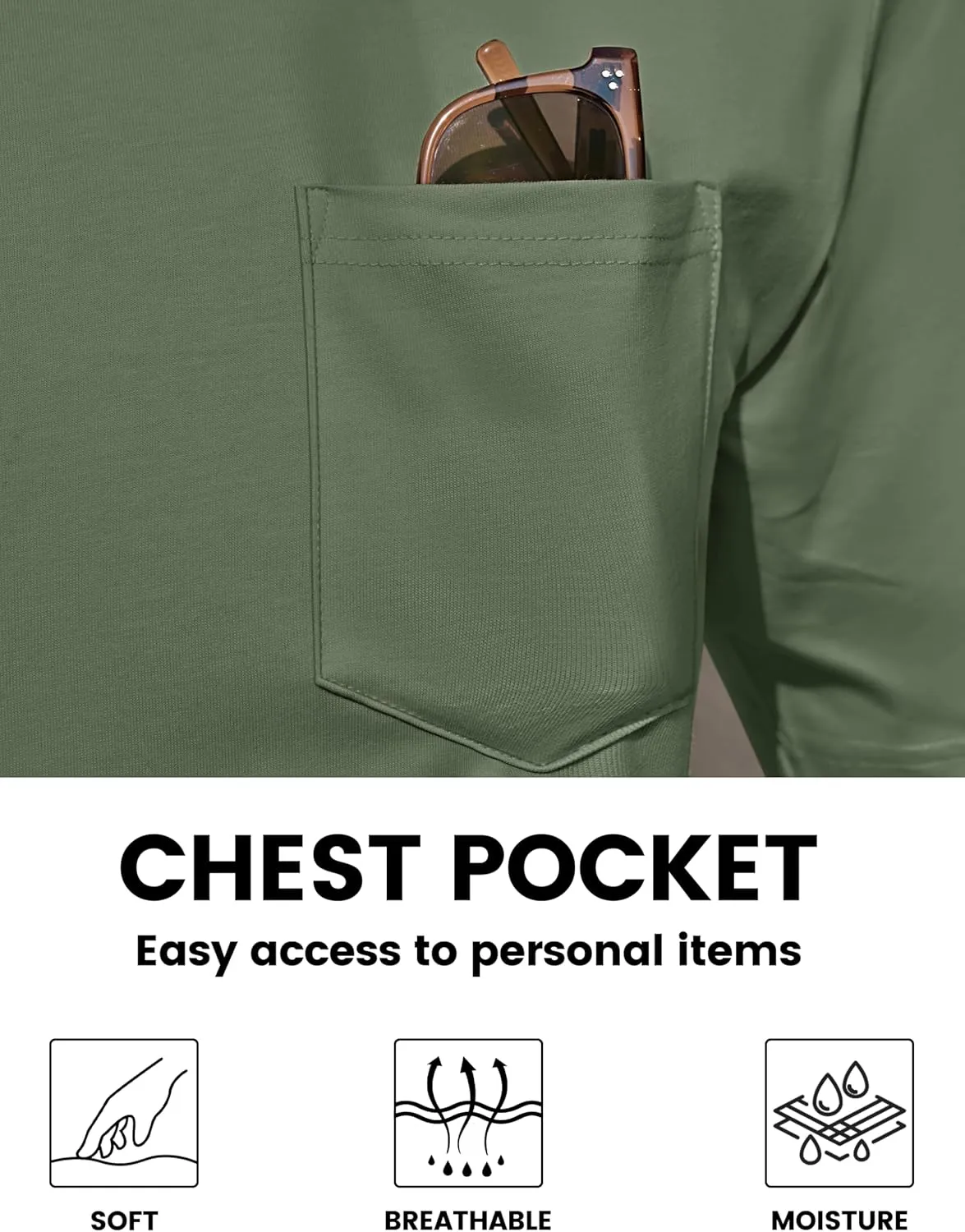 TACVASEN Men's Pocket T Shirts Cotton Short Sleeve Shirt Moisture Wicking Tee Shirt Crew Neck Lightweight Summer Tops