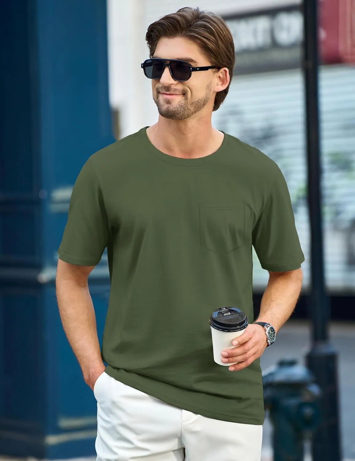 TACVASEN Men's Pocket T Shirts Cotton Short Sleeve Shirt Moisture Wicking Tee Shirt Crew Neck Lightweight Summer Tops