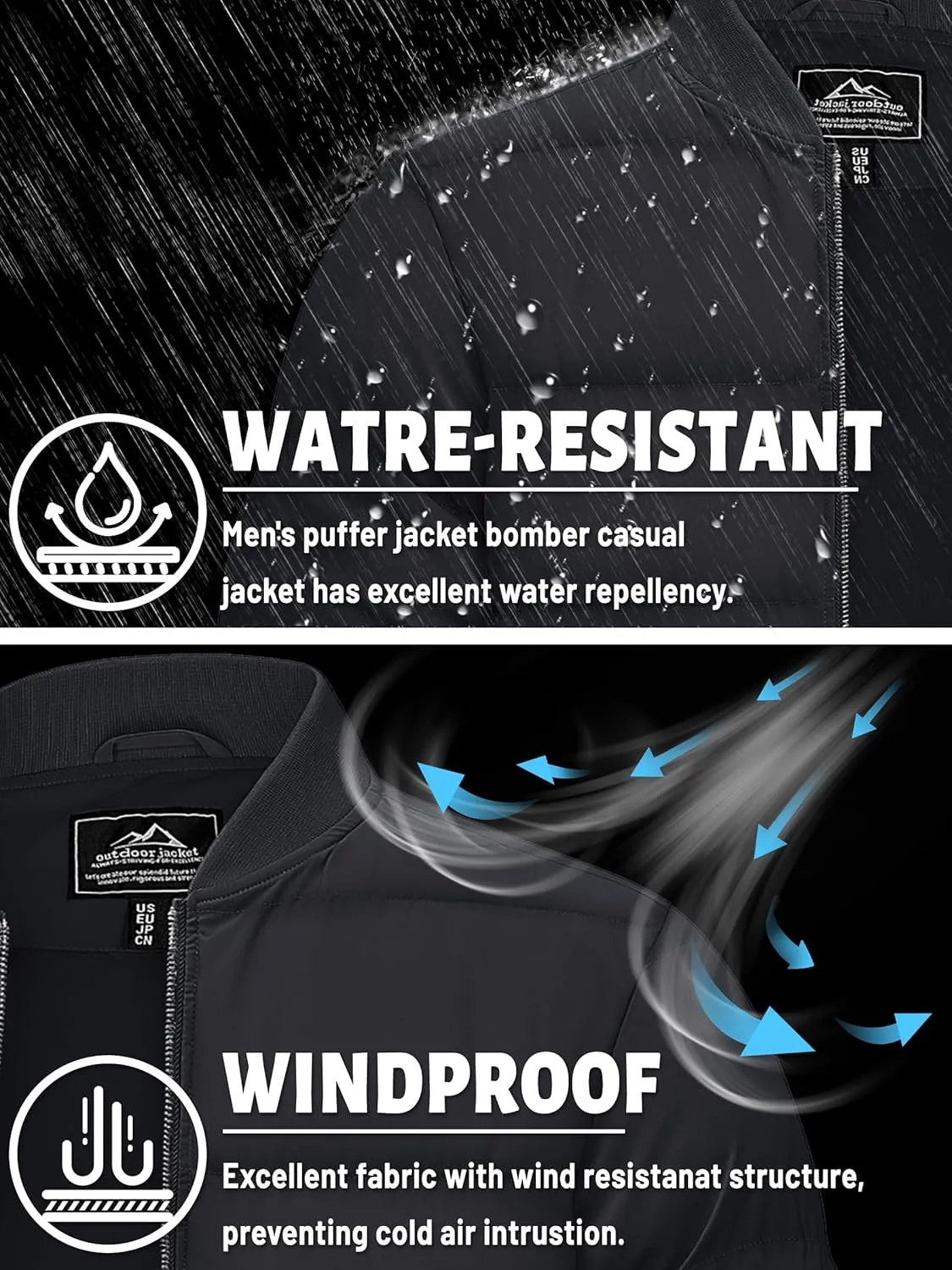 TACVASEN Puffer Jacket Men Quilted Mens Lightweight Jackets Water-Resistant Warm Padded Comfortable for Winter