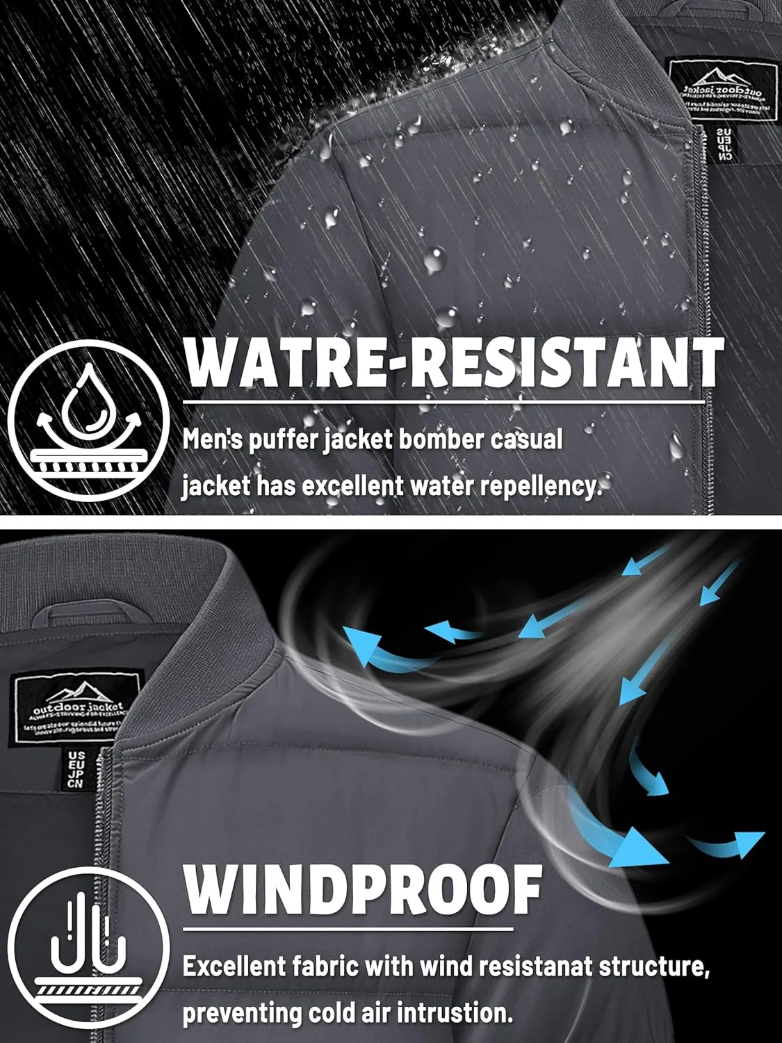 TACVASEN Puffer Jacket Men Quilted Mens Lightweight Jackets Water-Resistant Warm Padded Comfortable for Winter