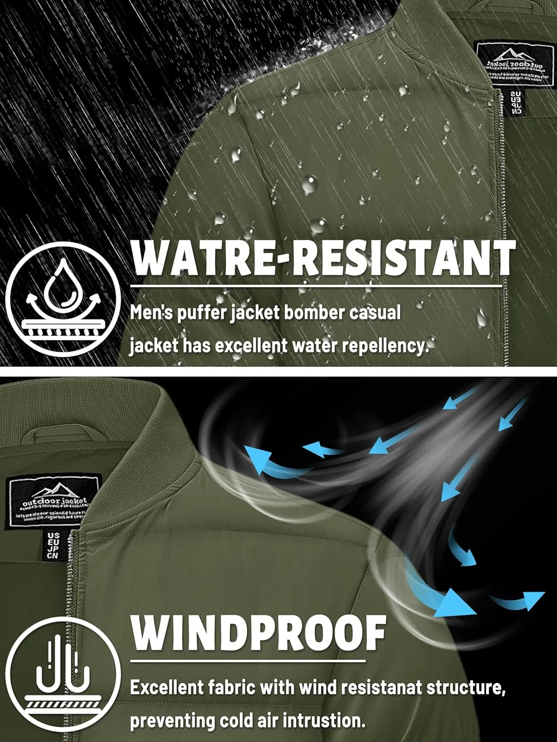 TACVASEN Puffer Jacket Men Quilted Mens Lightweight Jackets Water-Resistant Warm Padded Comfortable for Winter