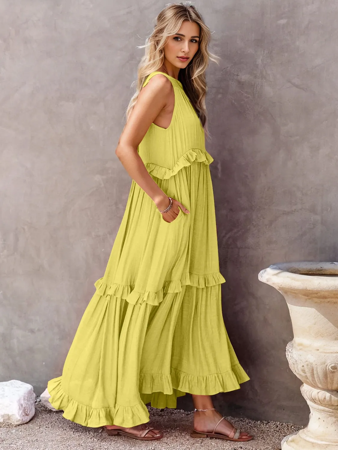 Take A Breath Tiered Maxi Dress with Pockets