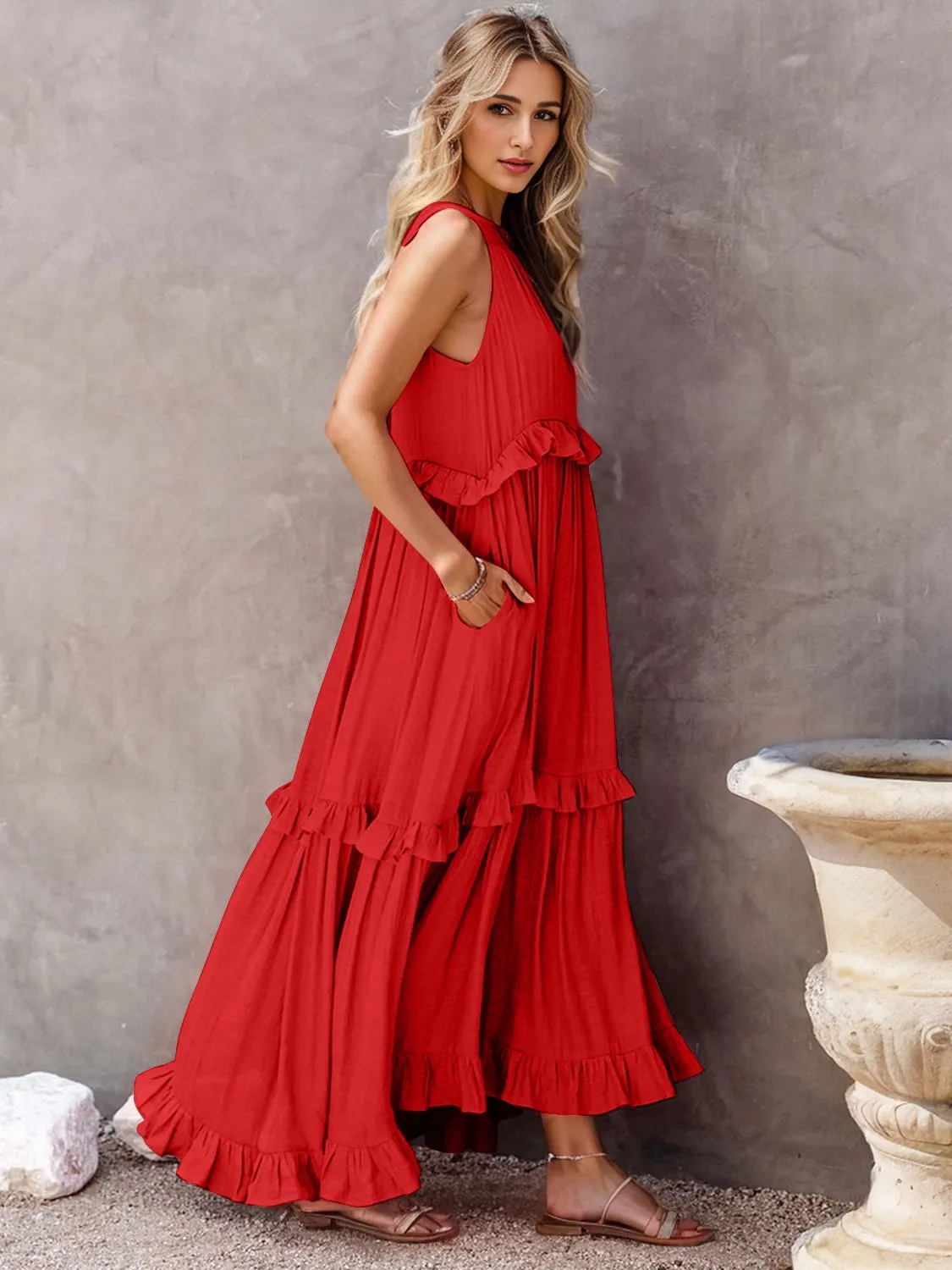 Take A Breath Tiered Maxi Dress with Pockets