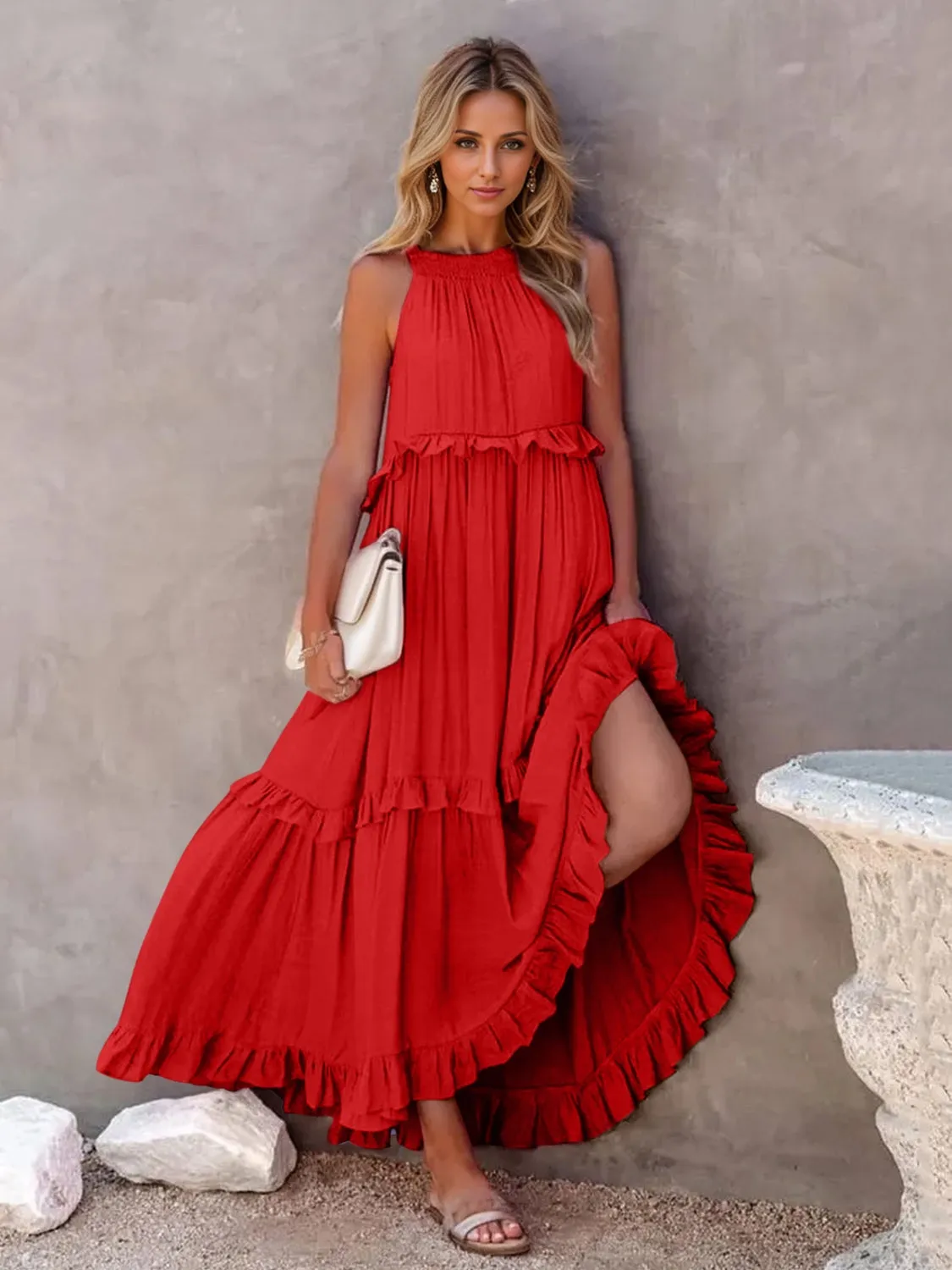 Take A Breath Tiered Maxi Dress with Pockets
