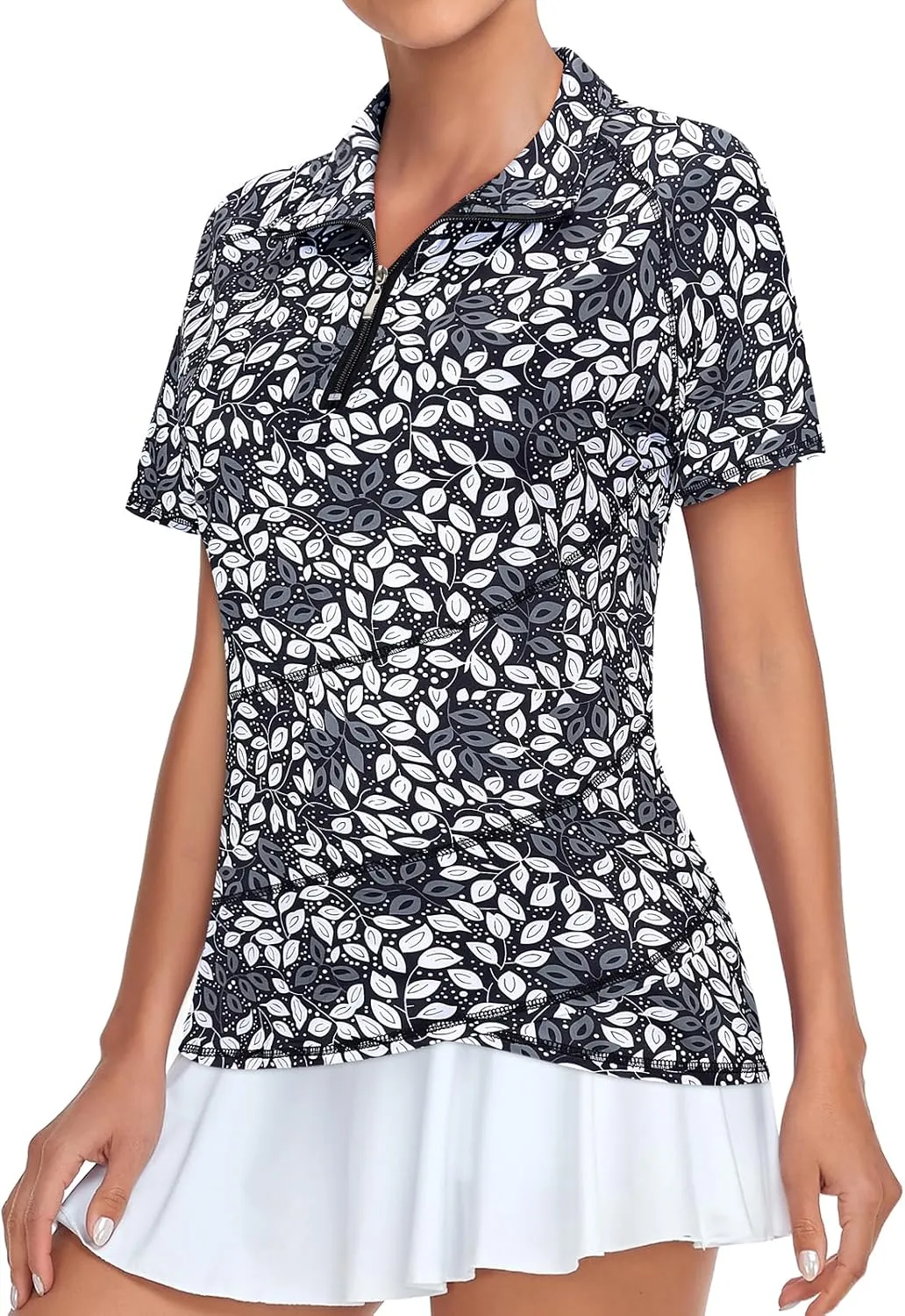 Tanst Sky Women's Golf Polo Shirts Zip Short Sleeve Collared Asymmetrical Hem Tops Moisture Wicking Workout Apparel