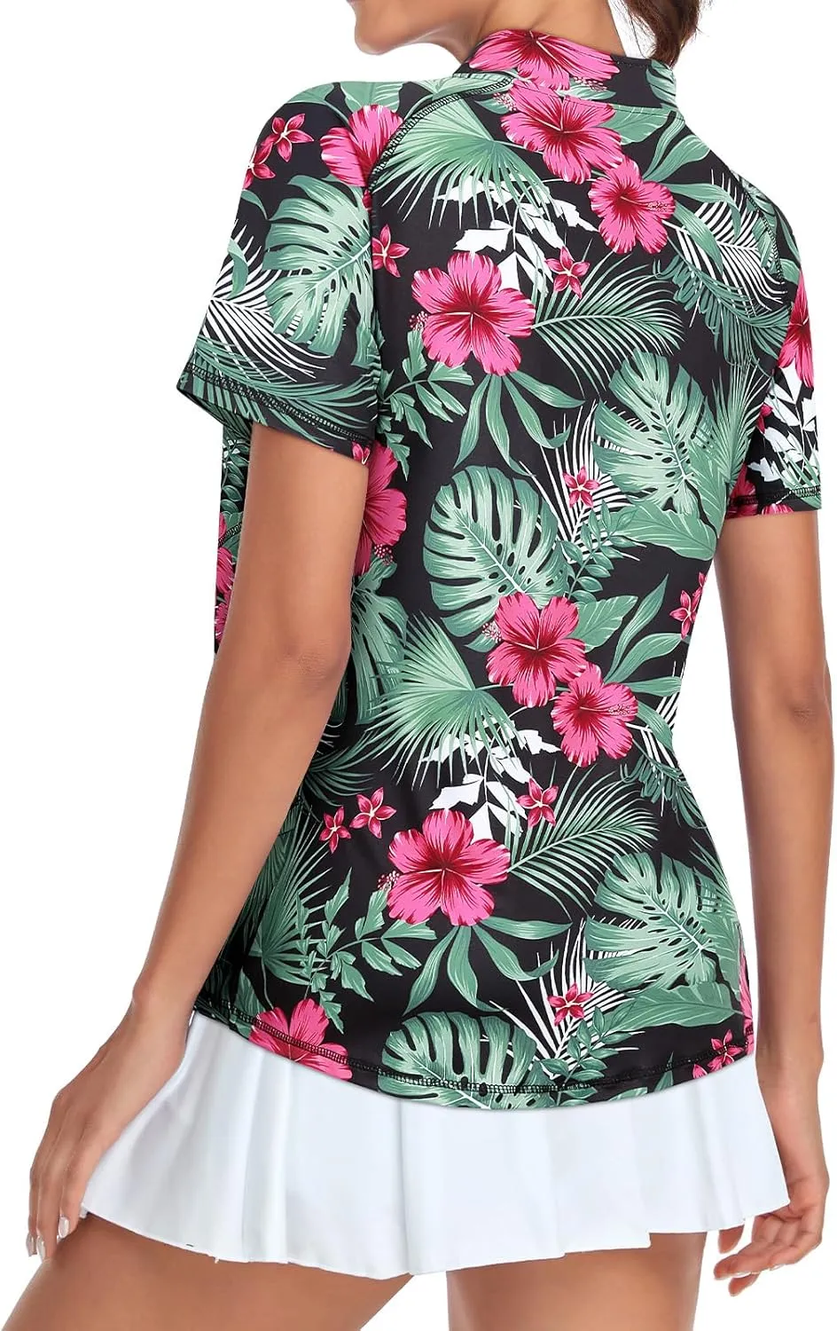 Tanst Sky Women's Golf Polo Shirts Zip Short Sleeve Collared Asymmetrical Hem Tops Moisture Wicking Workout Apparel