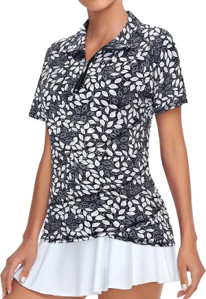 Tanst Sky Women's Golf Polo Shirts Zip Short Sleeve Collared Asymmetrical Hem Tops Moisture Wicking Workout Apparel