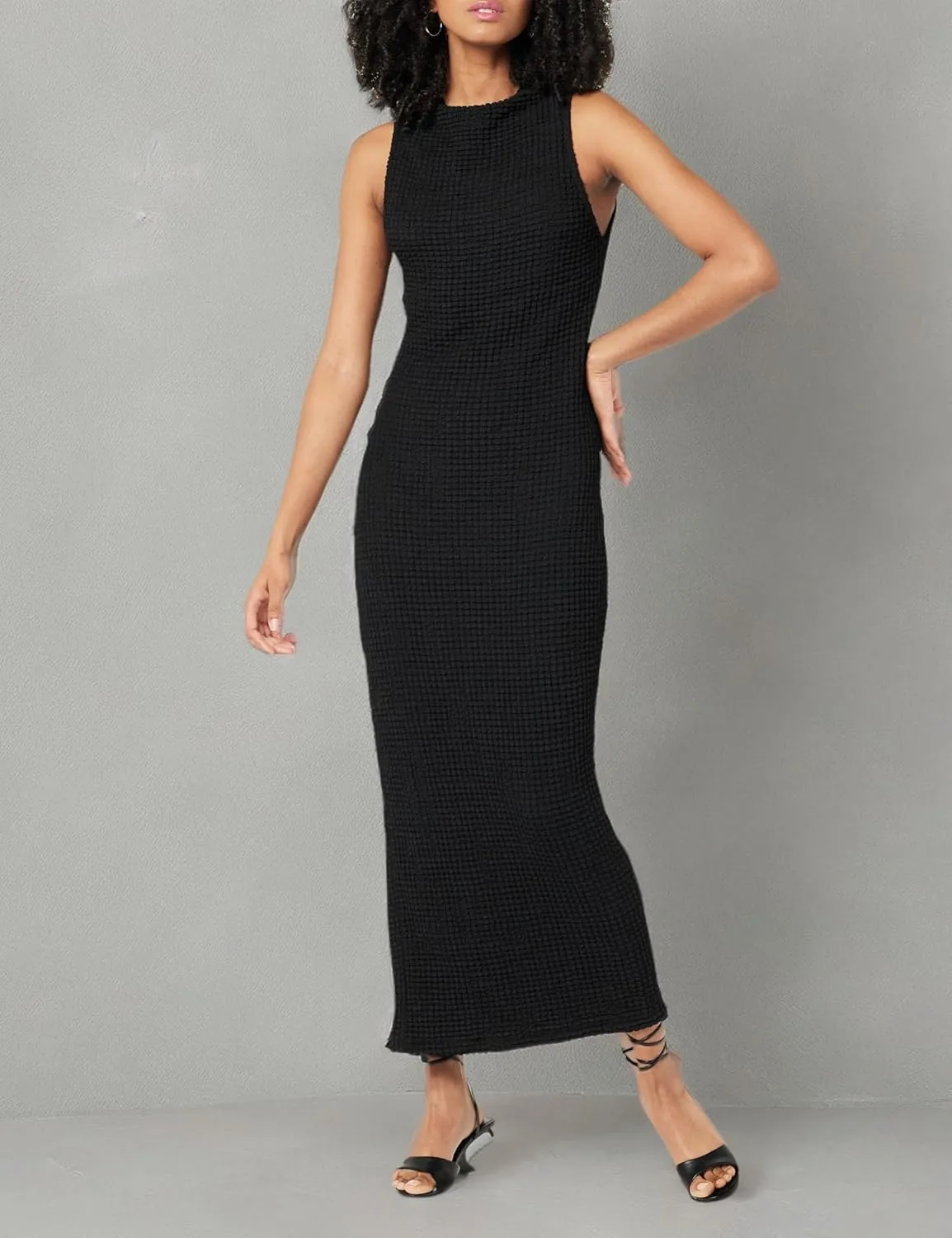 The Drop Women's Lena High Neck Textured Midi Dress