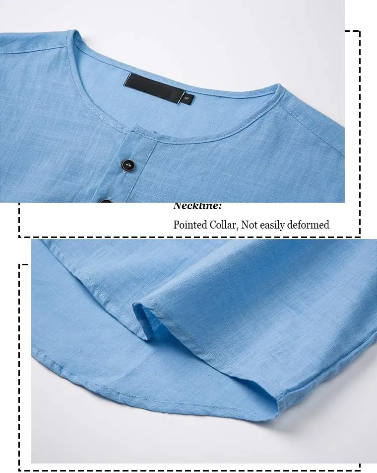 THWEI Mens Henley Linen Shirt Long Sleeve Loose Casual Beach T Shirts Roll Up Tops 3/4 Sleeve Solid T-Shirt