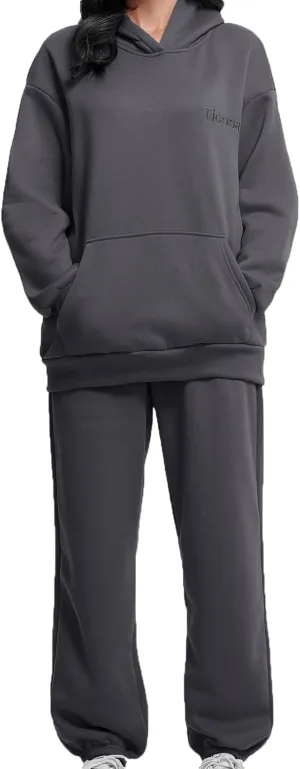 TICOSA Women's 2-Piece Lounge Set, Oversized Hoodie & Baggy Sweatpants with Pockets, Comfortable Casual Spring Fashion