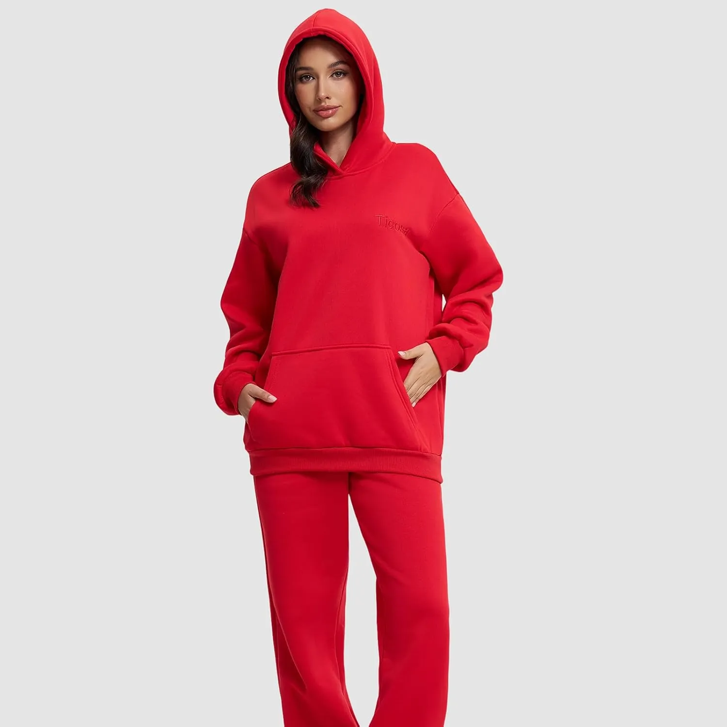 TICOSA Women's 2-Piece Lounge Set, Oversized Hoodie & Baggy Sweatpants with Pockets, Comfortable Casual Spring Fashion