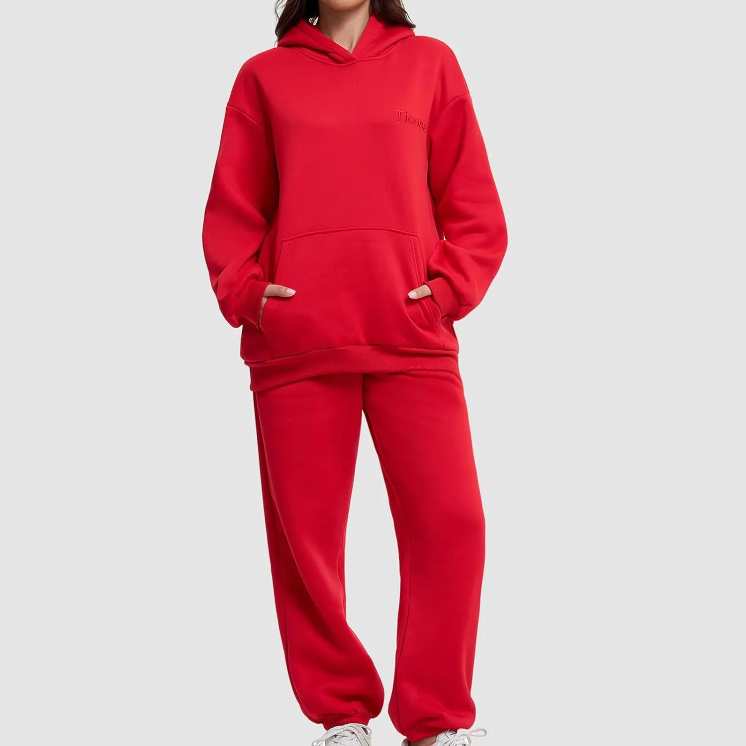 TICOSA Women's 2-Piece Lounge Set, Oversized Hoodie & Baggy Sweatpants with Pockets, Comfortable Casual Spring Fashion