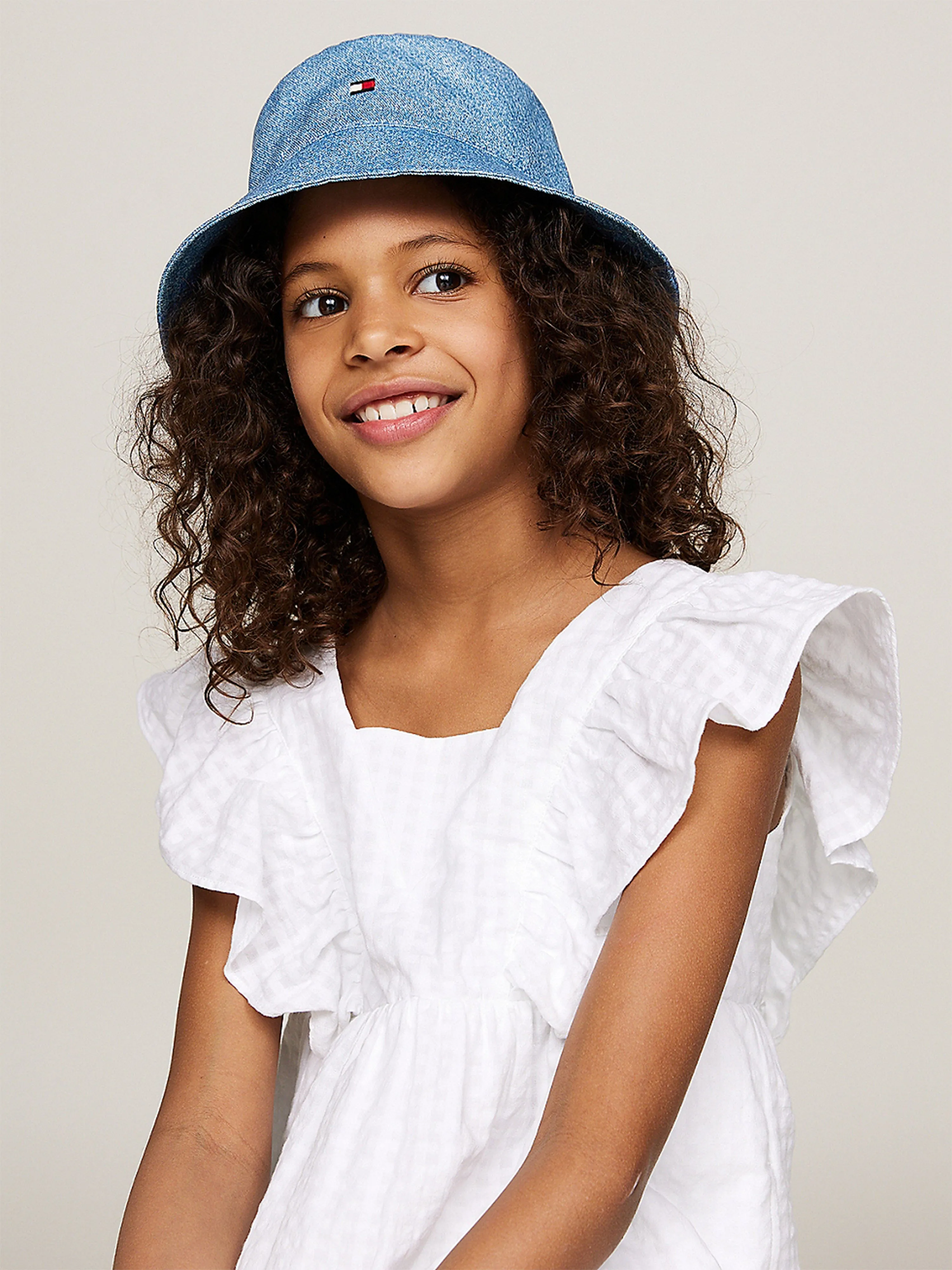Tommy Hilfiger Kids Small Flag Denim Bucket Hat in Blue