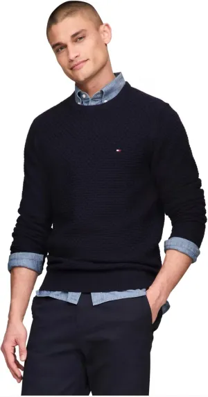 Tommy Hilfiger Men's Textured Waffle Knit Crewneck Sweater Lightweight Pullover, Available in Big & Tall