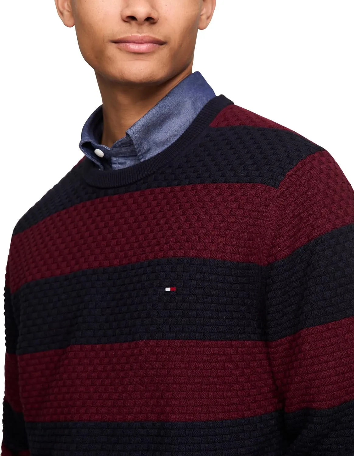 Tommy Hilfiger Men's Textured Waffle Knit Crewneck Sweater Lightweight Pullover, Available in Big & Tall