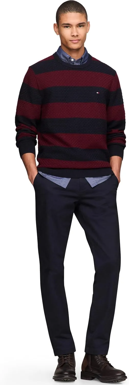 Tommy Hilfiger Men's Textured Waffle Knit Crewneck Sweater Lightweight Pullover, Available in Big & Tall