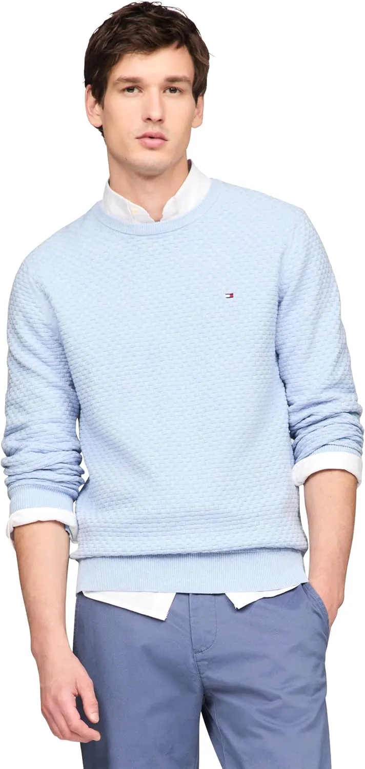 Tommy Hilfiger Men's Textured Waffle Knit Crewneck Sweater Lightweight Pullover, Available in Big & Tall
