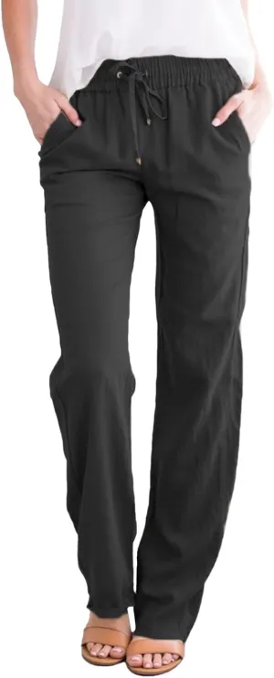 Trendy Dress Pants For Women 2024 Work Trouser High Waist Vintage Wide Leg Pants Comfy Linen Summer Boho Sweatpant