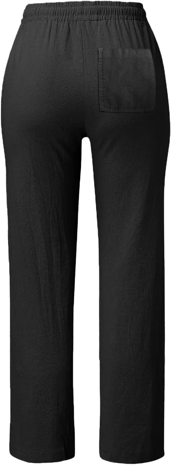 Trendy Dress Pants For Women 2024 Work Trouser High Waist Vintage Wide Leg Pants Comfy Linen Summer Boho Sweatpant