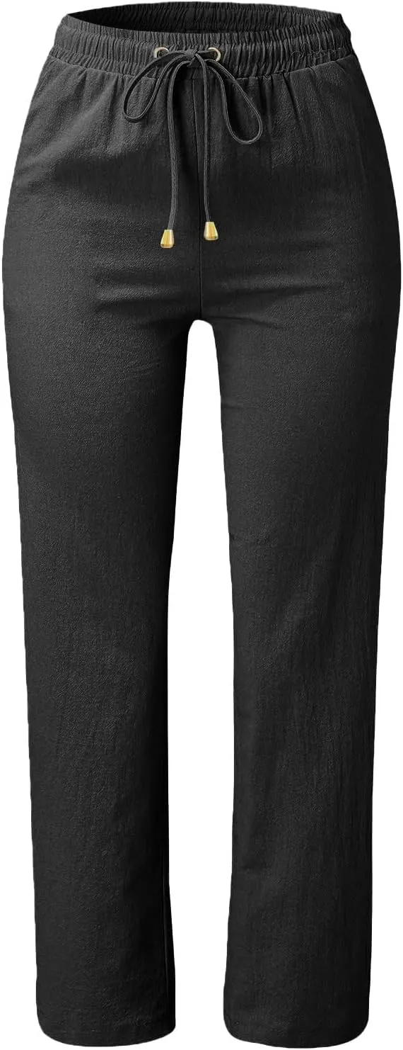 Trendy Dress Pants For Women 2024 Work Trouser High Waist Vintage Wide Leg Pants Comfy Linen Summer Boho Sweatpant