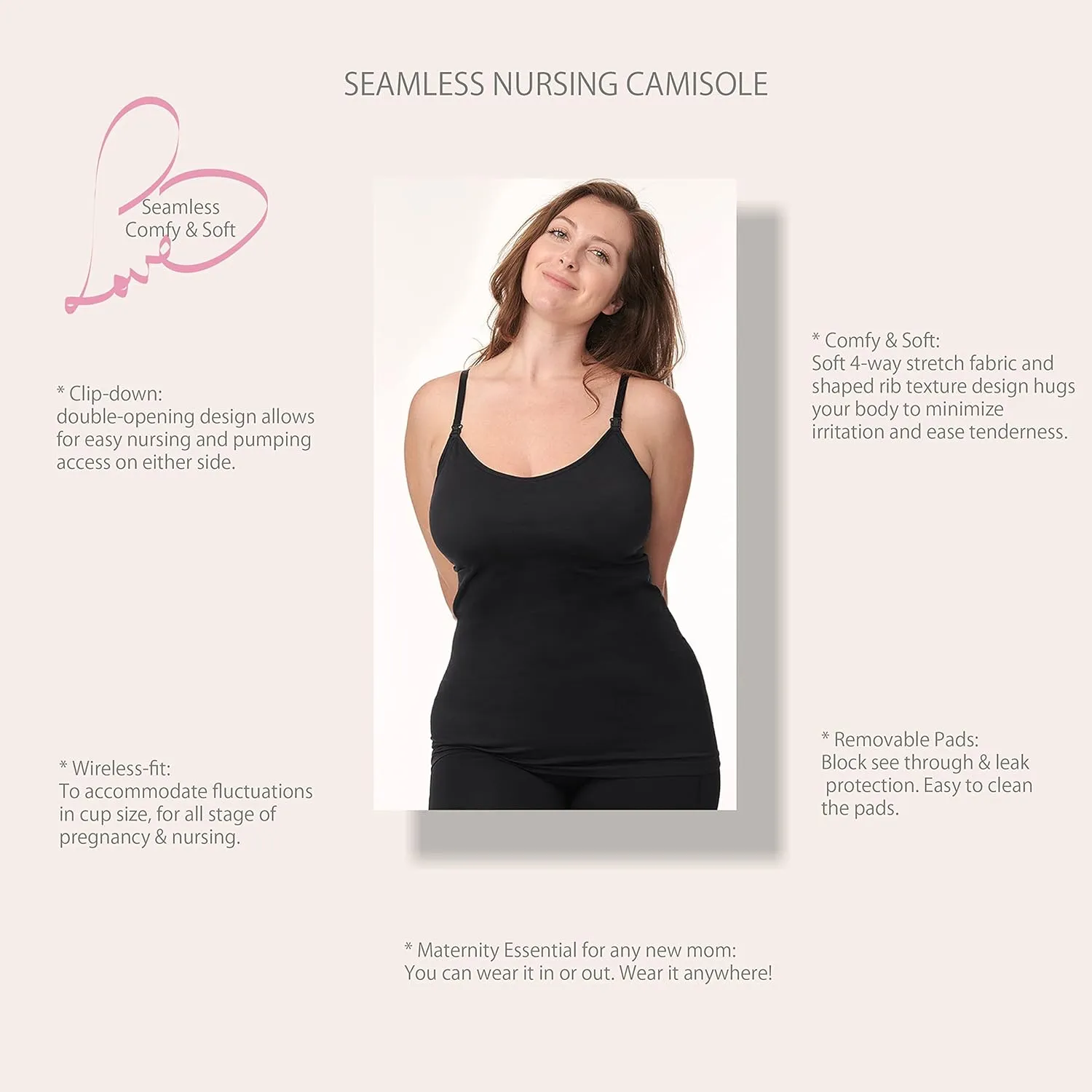 Under Control Nursing Cami Tank Tops for Breastfeeding Women Nursing Tops Maternity Shirts, Camisoles with Built in Bra 3Pack