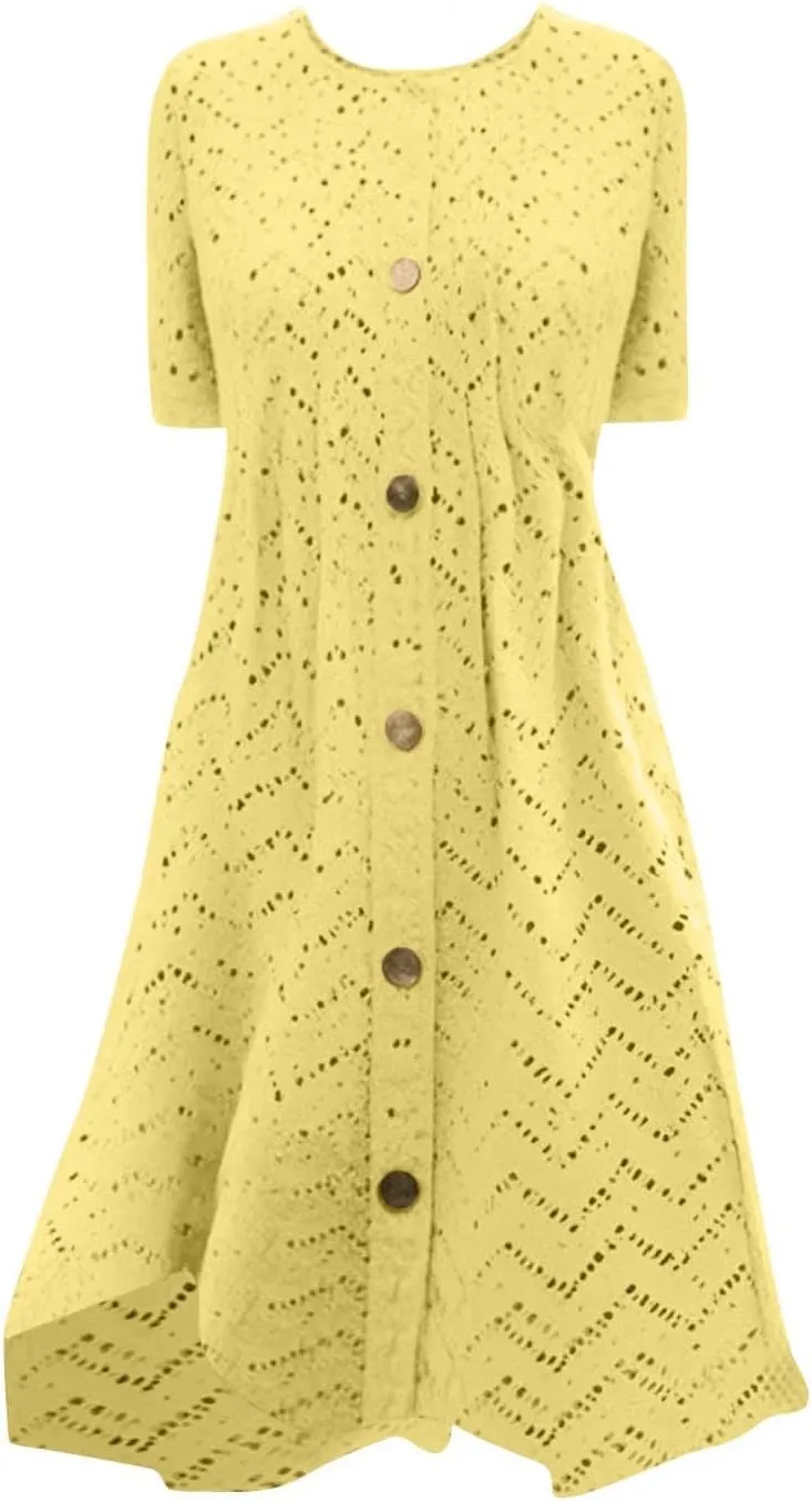 Vacation Dress for Women Summer Casual Mini Beach Vacation Dresses Short Sleeve Button Down Shirts Dress with Pocket