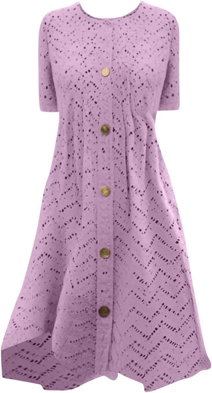 Vacation Dress for Women Summer Casual Mini Beach Vacation Dresses Short Sleeve Button Down Shirts Dress with Pocket